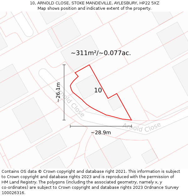 10, ARNOLD CLOSE, STOKE MANDEVILLE, AYLESBURY, HP22 5XZ: Plot and title map