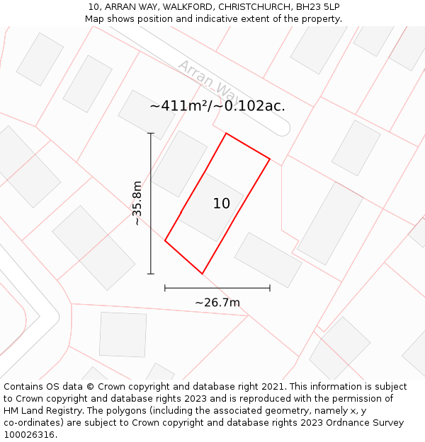 10, ARRAN WAY, WALKFORD, CHRISTCHURCH, BH23 5LP: Plot and title map