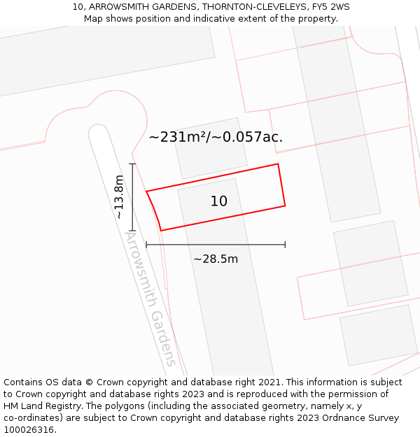 10, ARROWSMITH GARDENS, THORNTON-CLEVELEYS, FY5 2WS: Plot and title map