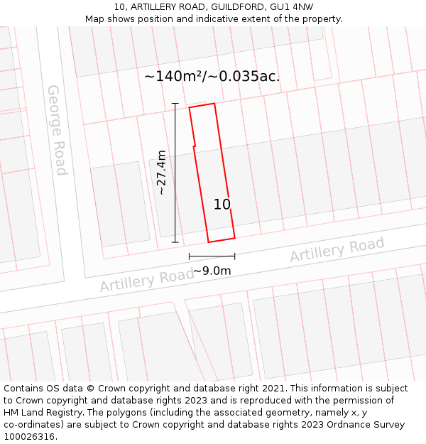 10, ARTILLERY ROAD, GUILDFORD, GU1 4NW: Plot and title map