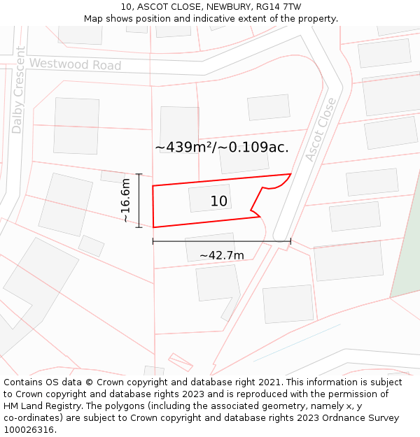 10, ASCOT CLOSE, NEWBURY, RG14 7TW: Plot and title map