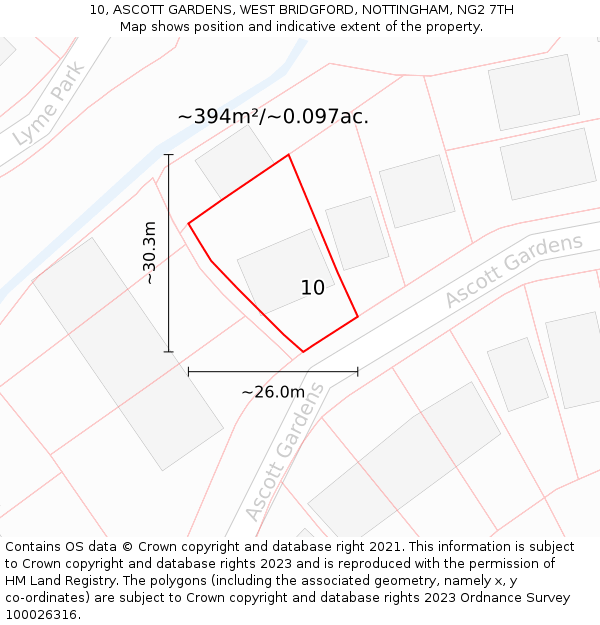 10, ASCOTT GARDENS, WEST BRIDGFORD, NOTTINGHAM, NG2 7TH: Plot and title map