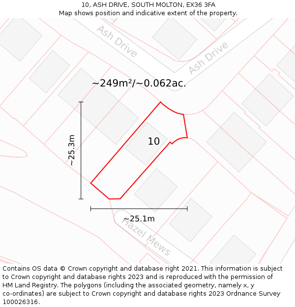 10, ASH DRIVE, SOUTH MOLTON, EX36 3FA: Plot and title map
