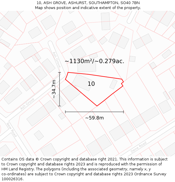 10, ASH GROVE, ASHURST, SOUTHAMPTON, SO40 7BN: Plot and title map