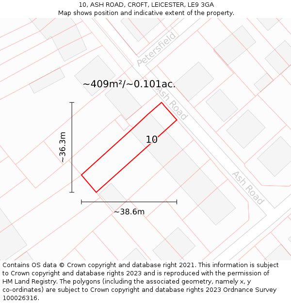 10, ASH ROAD, CROFT, LEICESTER, LE9 3GA: Plot and title map