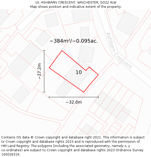 10, ASHBARN CRESCENT, WINCHESTER, SO22 4LW: Plot and title map