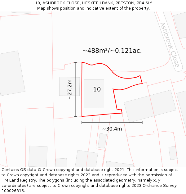 10, ASHBROOK CLOSE, HESKETH BANK, PRESTON, PR4 6LY: Plot and title map