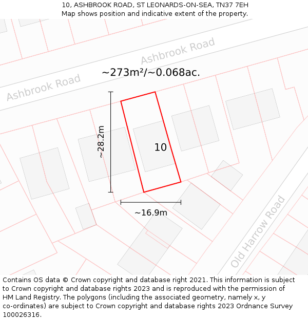 10, ASHBROOK ROAD, ST LEONARDS-ON-SEA, TN37 7EH: Plot and title map