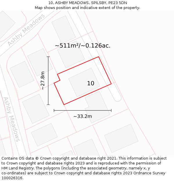10, ASHBY MEADOWS, SPILSBY, PE23 5DN: Plot and title map