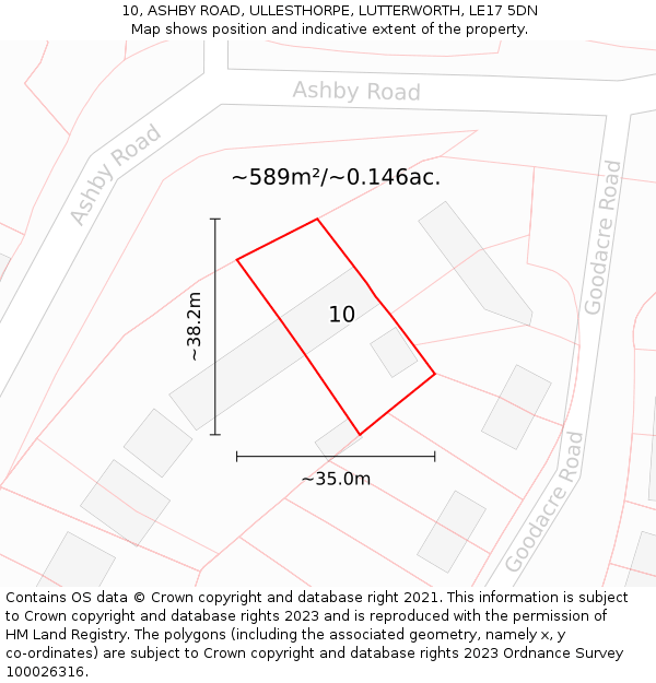 10, ASHBY ROAD, ULLESTHORPE, LUTTERWORTH, LE17 5DN: Plot and title map