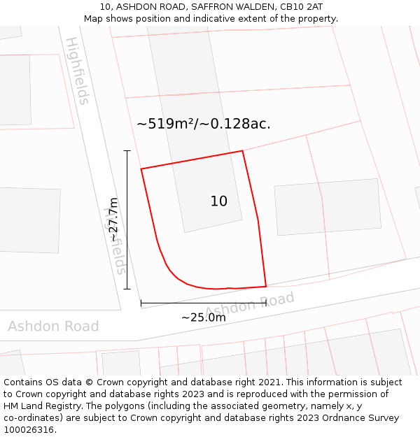 10, ASHDON ROAD, SAFFRON WALDEN, CB10 2AT: Plot and title map