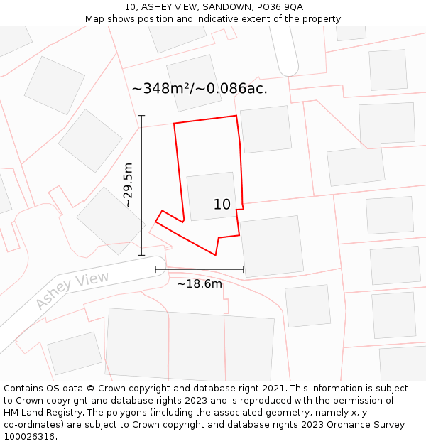 10, ASHEY VIEW, SANDOWN, PO36 9QA: Plot and title map