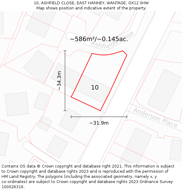 10, ASHFIELD CLOSE, EAST HANNEY, WANTAGE, OX12 0HW: Plot and title map