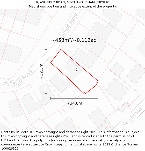 10, ASHFIELD ROAD, NORTH WALSHAM, NR28 9EL: Plot and title map