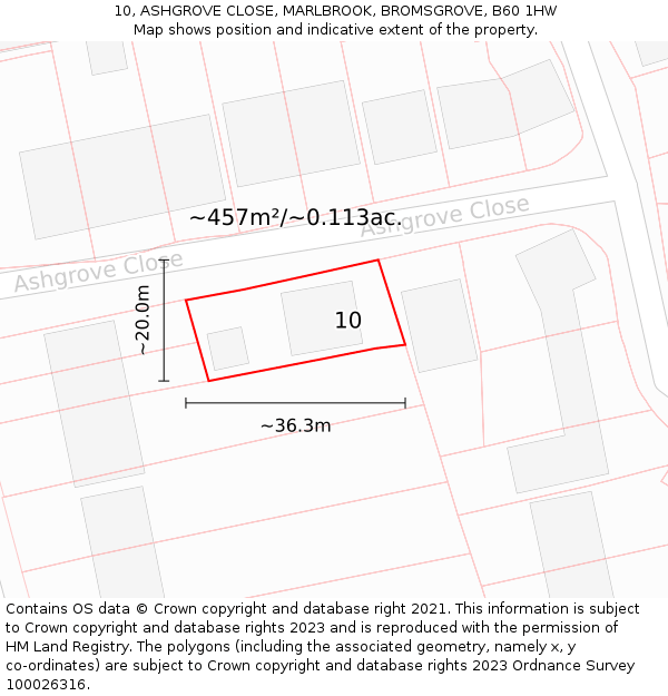 10, ASHGROVE CLOSE, MARLBROOK, BROMSGROVE, B60 1HW: Plot and title map