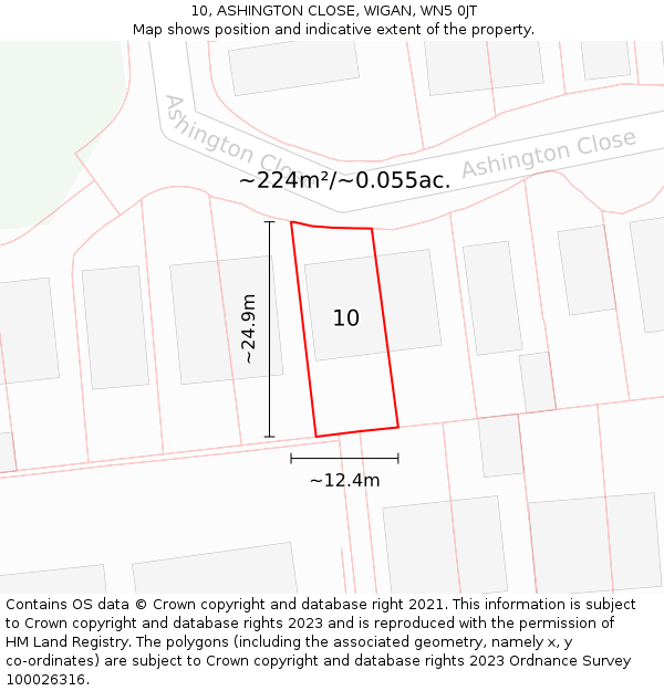 10, ASHINGTON CLOSE, WIGAN, WN5 0JT: Plot and title map