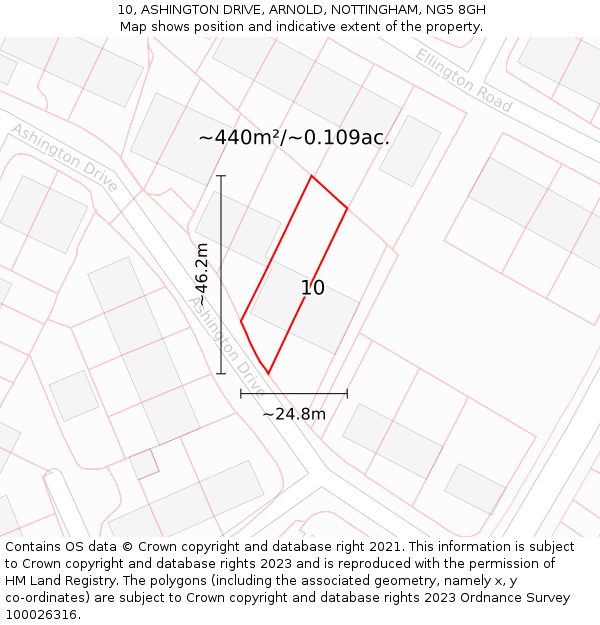 10, ASHINGTON DRIVE, ARNOLD, NOTTINGHAM, NG5 8GH: Plot and title map