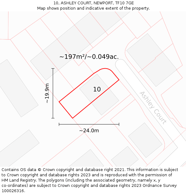 10, ASHLEY COURT, NEWPORT, TF10 7GE: Plot and title map