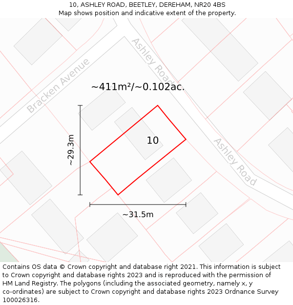 10, ASHLEY ROAD, BEETLEY, DEREHAM, NR20 4BS: Plot and title map