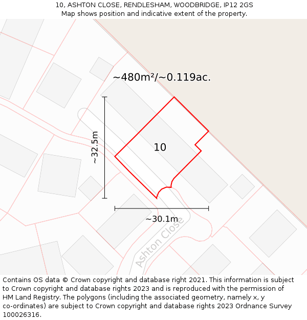 10, ASHTON CLOSE, RENDLESHAM, WOODBRIDGE, IP12 2GS: Plot and title map