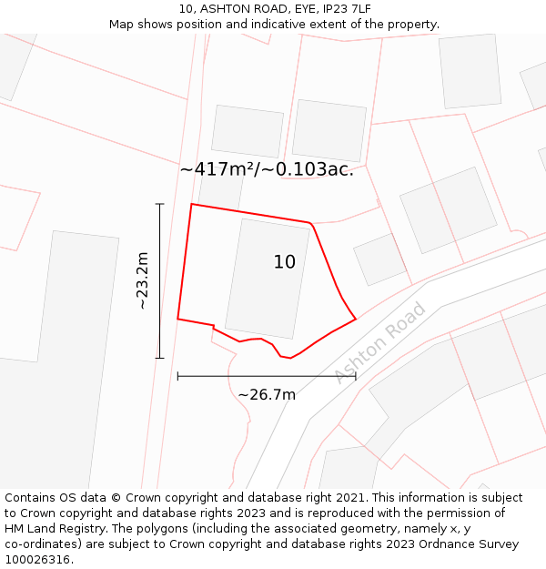 10, ASHTON ROAD, EYE, IP23 7LF: Plot and title map