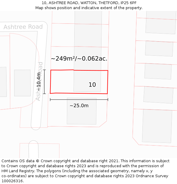 10, ASHTREE ROAD, WATTON, THETFORD, IP25 6PF: Plot and title map