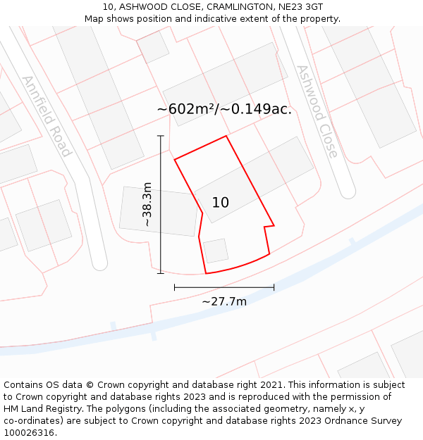 10, ASHWOOD CLOSE, CRAMLINGTON, NE23 3GT: Plot and title map