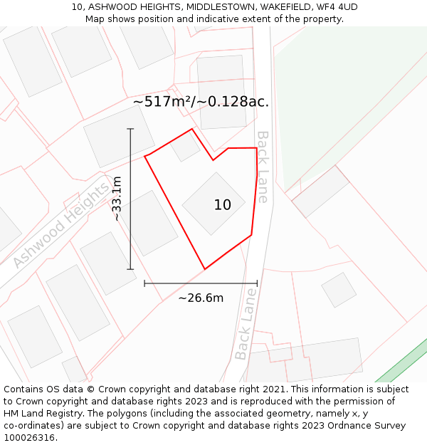 10, ASHWOOD HEIGHTS, MIDDLESTOWN, WAKEFIELD, WF4 4UD: Plot and title map