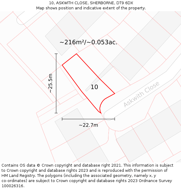 10, ASKWITH CLOSE, SHERBORNE, DT9 6DX: Plot and title map