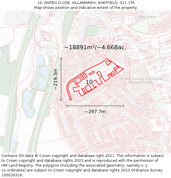 10, ASPEN CLOSE, KILLAMARSH, SHEFFIELD, S21 1TA: Plot and title map