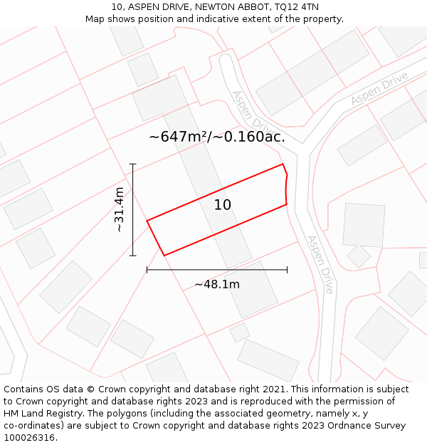 10, ASPEN DRIVE, NEWTON ABBOT, TQ12 4TN: Plot and title map