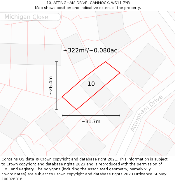 10, ATTINGHAM DRIVE, CANNOCK, WS11 7YB: Plot and title map