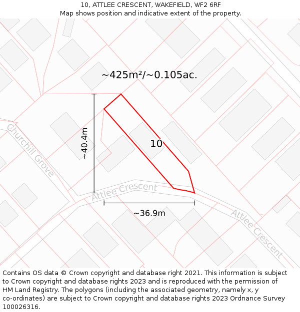 10, ATTLEE CRESCENT, WAKEFIELD, WF2 6RF: Plot and title map