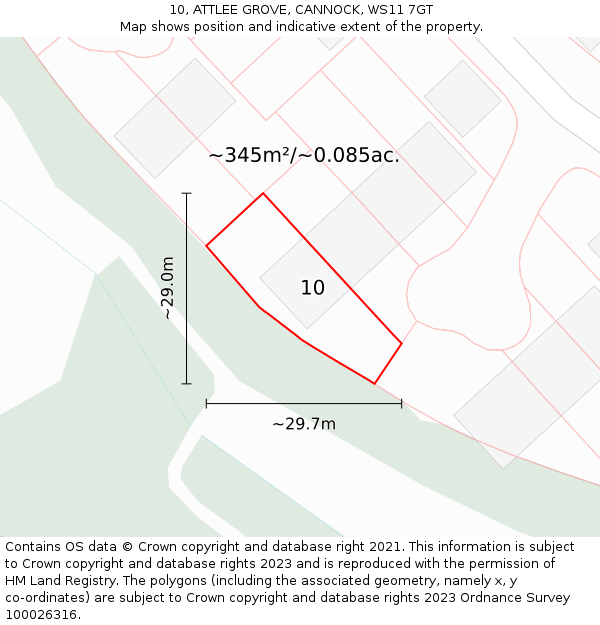 10, ATTLEE GROVE, CANNOCK, WS11 7GT: Plot and title map