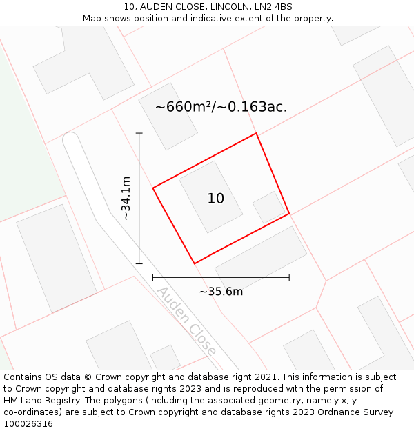 10, AUDEN CLOSE, LINCOLN, LN2 4BS: Plot and title map