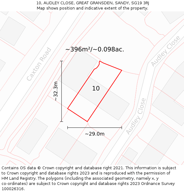 10, AUDLEY CLOSE, GREAT GRANSDEN, SANDY, SG19 3RJ: Plot and title map