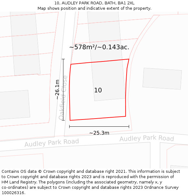 10, AUDLEY PARK ROAD, BATH, BA1 2XL: Plot and title map