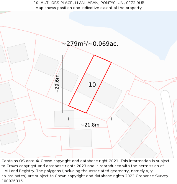 10, AUTHORS PLACE, LLANHARAN, PONTYCLUN, CF72 9UR: Plot and title map