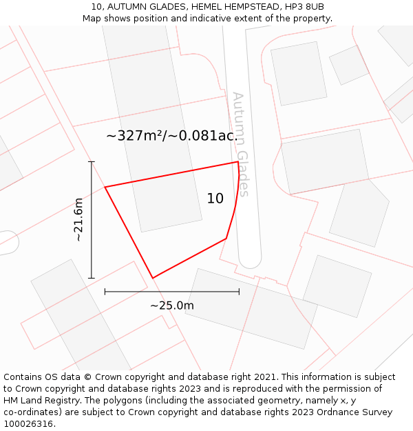 10, AUTUMN GLADES, HEMEL HEMPSTEAD, HP3 8UB: Plot and title map