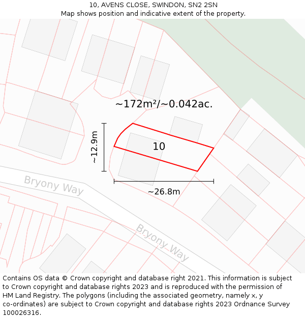 10, AVENS CLOSE, SWINDON, SN2 2SN: Plot and title map