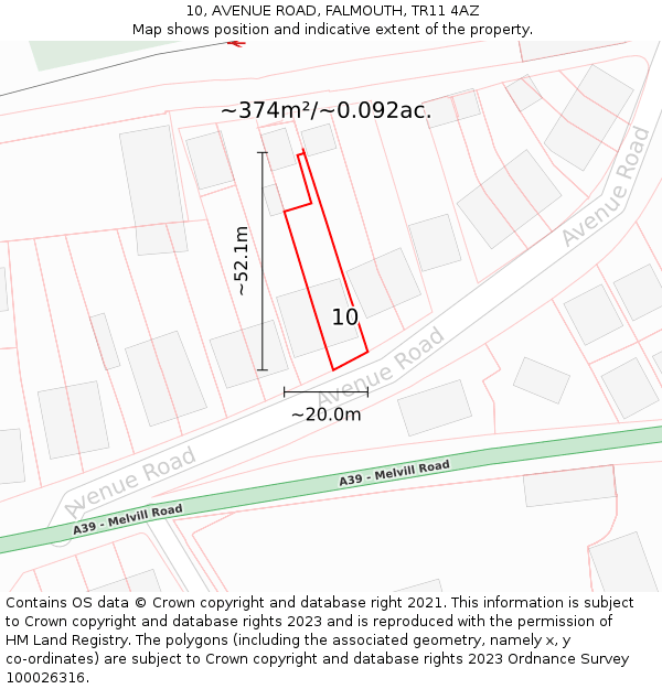 10, AVENUE ROAD, FALMOUTH, TR11 4AZ: Plot and title map