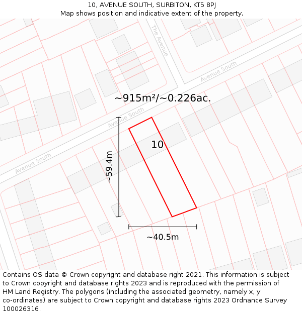 10, AVENUE SOUTH, SURBITON, KT5 8PJ: Plot and title map