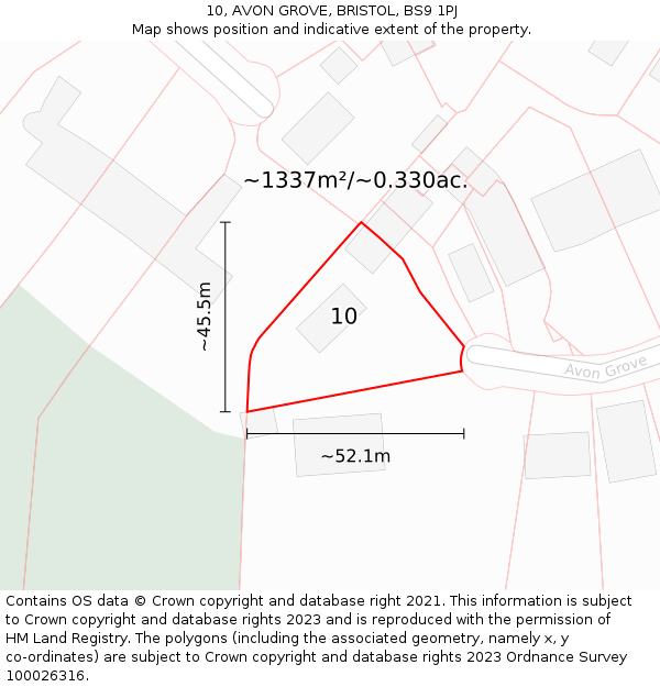 10, AVON GROVE, BRISTOL, BS9 1PJ: Plot and title map