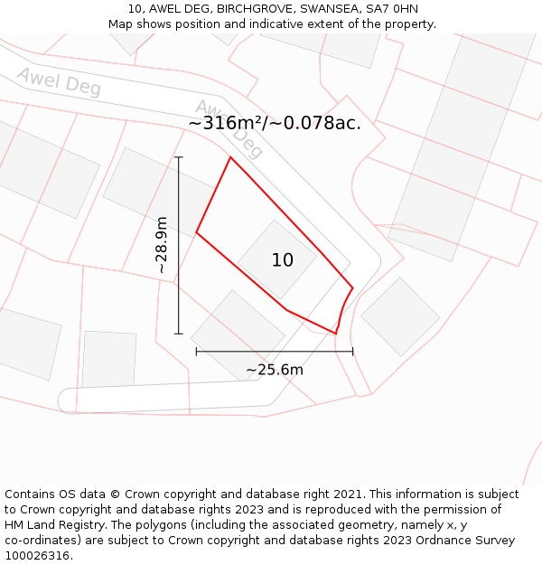 10, AWEL DEG, BIRCHGROVE, SWANSEA, SA7 0HN: Plot and title map