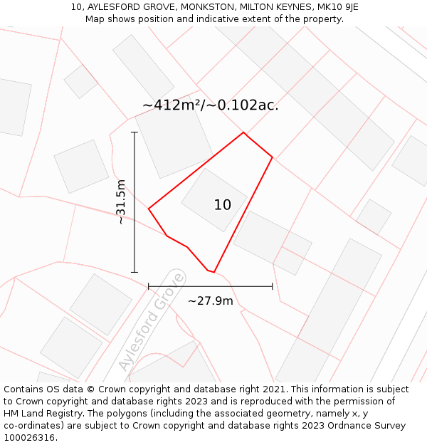 10, AYLESFORD GROVE, MONKSTON, MILTON KEYNES, MK10 9JE: Plot and title map