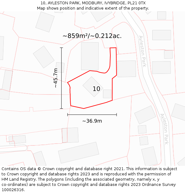 10, AYLESTON PARK, MODBURY, IVYBRIDGE, PL21 0TX: Plot and title map