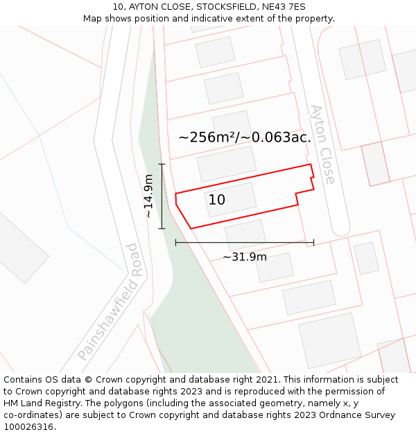 10, AYTON CLOSE, STOCKSFIELD, NE43 7ES: Plot and title map