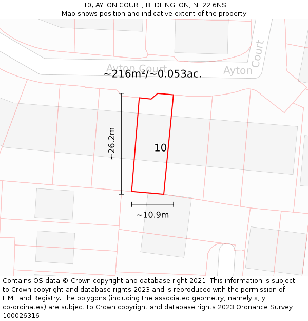 10, AYTON COURT, BEDLINGTON, NE22 6NS: Plot and title map