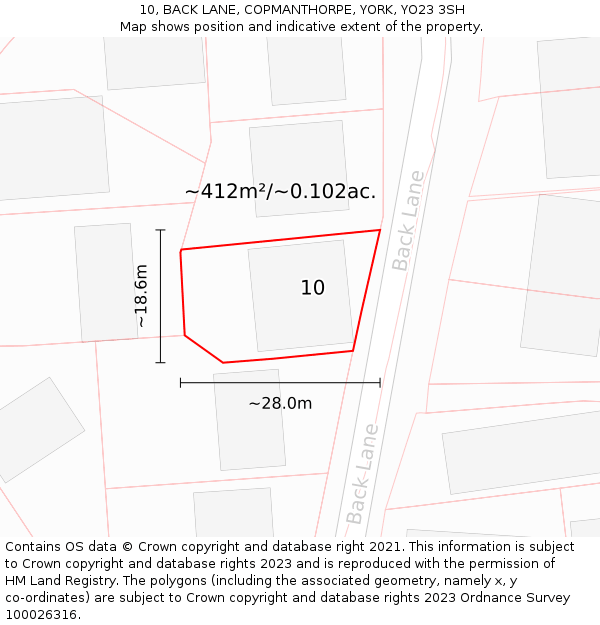 10, BACK LANE, COPMANTHORPE, YORK, YO23 3SH: Plot and title map