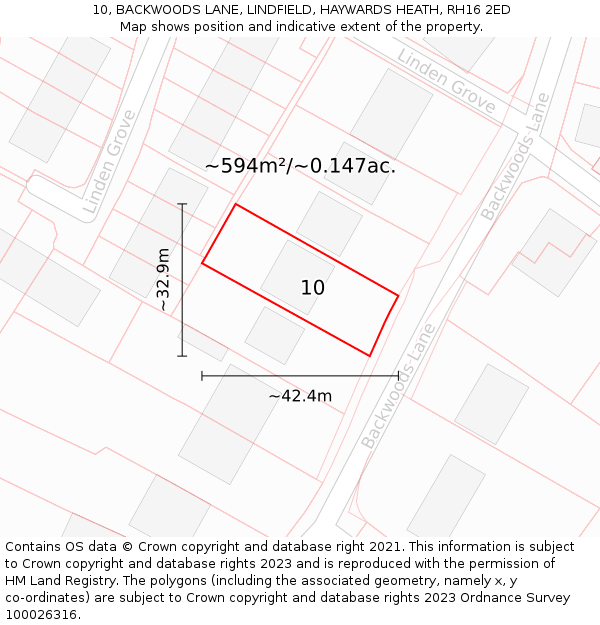 10, BACKWOODS LANE, LINDFIELD, HAYWARDS HEATH, RH16 2ED: Plot and title map